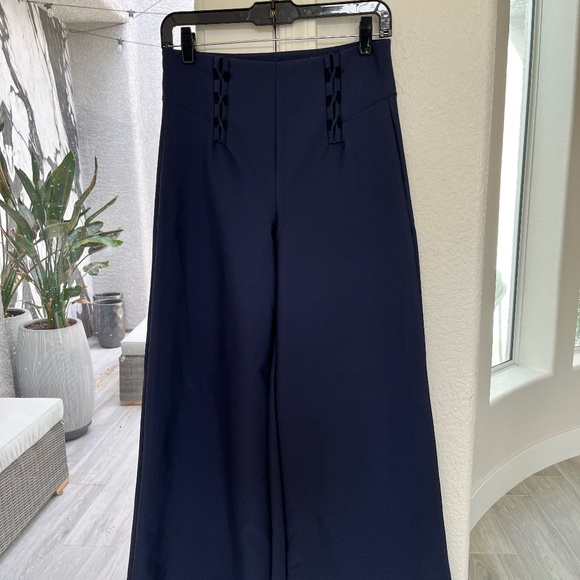 Carbon 38 High Waisted Wide Leg Trouser Pants, Navy Blue, Size M - Picture 2 of 5